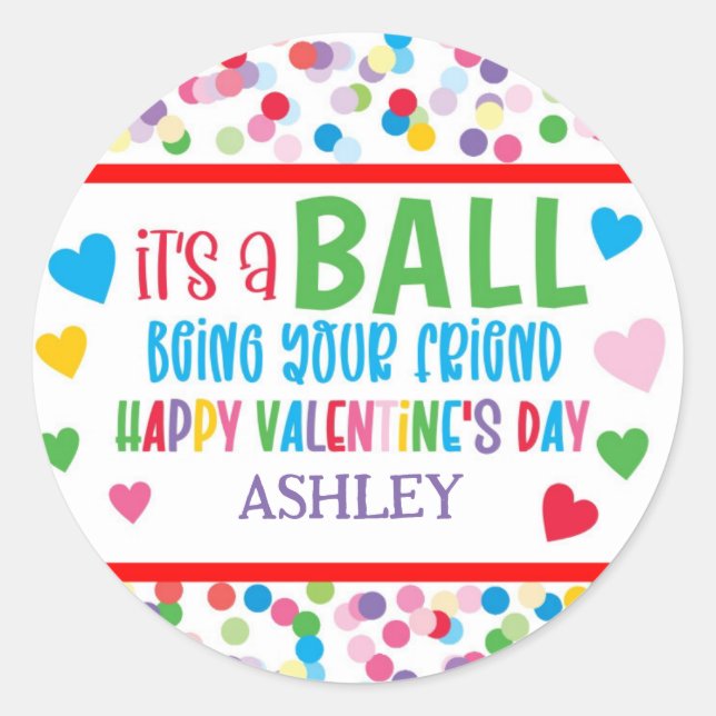 Valentine Bouncy Boll Sticker Runt Klistermärke (Framsida)