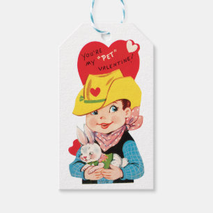 Valentine Boy med Rabbit Heart Presentetikett