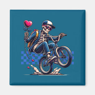 Valentine Boy Skeleton Ridning Bmx Konstverk Magnet