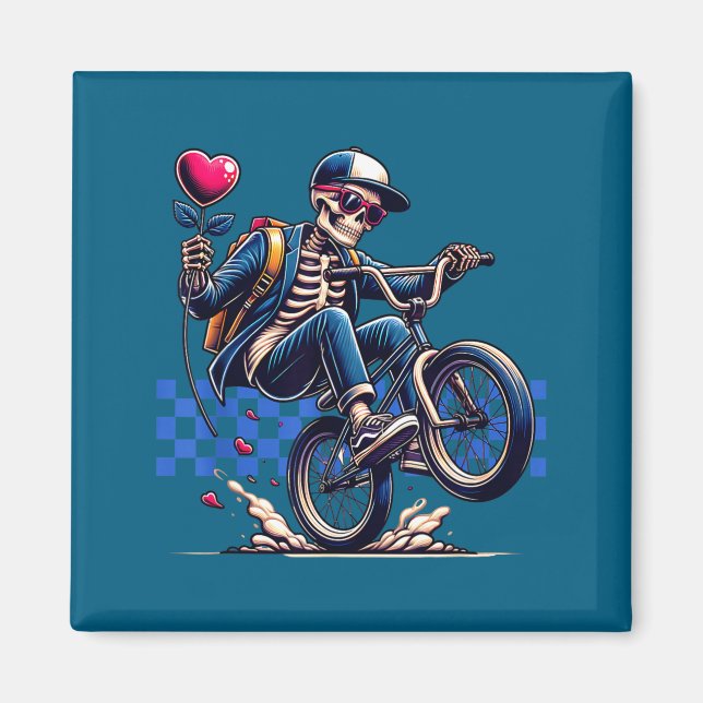 Valentine Boy Skeleton Ridning Bmx Konstverk Magnet (Framsidan)
