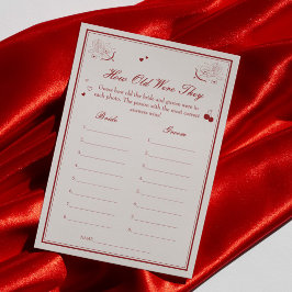Valentine Bridal Shower Age Guessing Game Card Inbjudningar