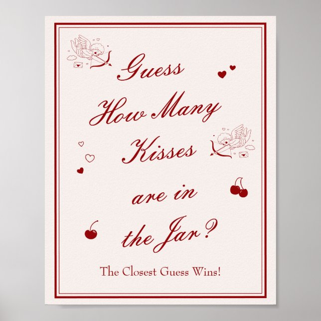  Valentine Bridal Shower Guess How Many Kisses Poster (Framsidan)