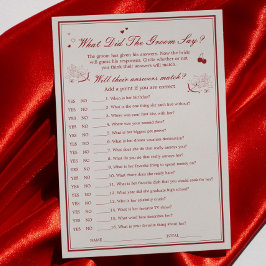 Valentine Bridal Shower What Did He Say Game Card Inbjudningar