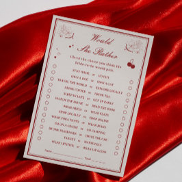 Valentine Bridal Shower Would She Rather Game Card Inbjudningar