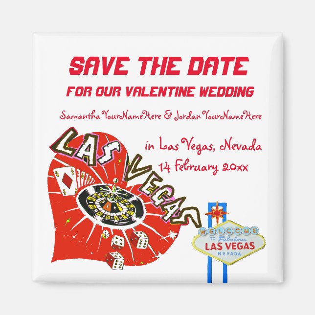 Valentine Bröllop spara datum Las Vegas Magnet (Framsidan)