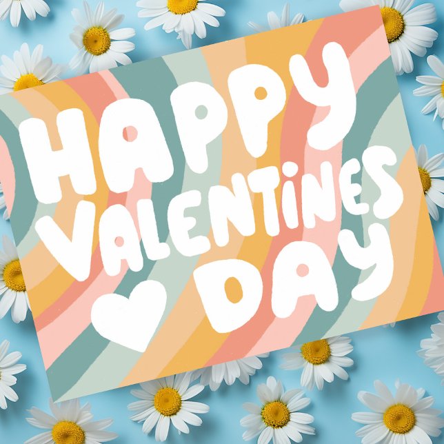 Valentine Bubble Brev Pastel Rainbow Rand Vykort (Valentine Bubble Letters Pastel Rainbow Stripes Postcard
)