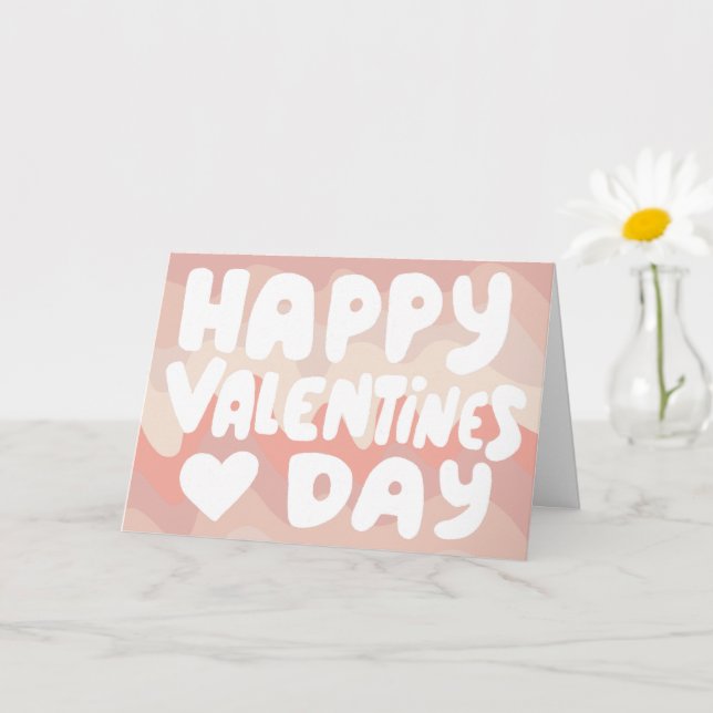 Valentine Bubble Brev Rosa Curvy Retro Rand Kort (Liten växt)