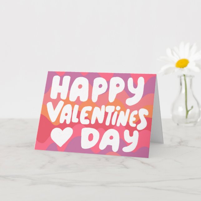 Valentine Bubble Brev Rosa Curvy Retro Rand Kort (Liten växt)