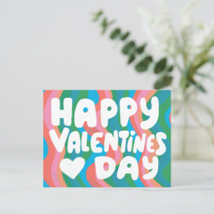 Valentine Bubble Brev Rosa Curvy Retro Rand Vykort