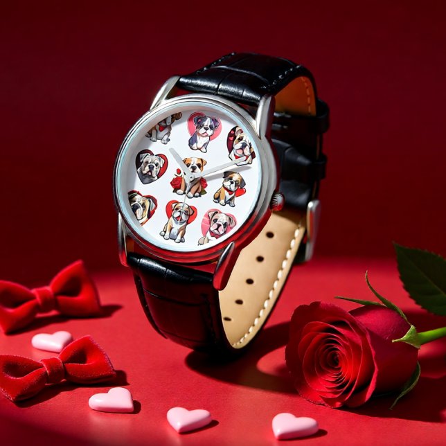 Valentine Bulldog Armbandsur (Bulldog Valentine Heart Art Dog Lover Watch)