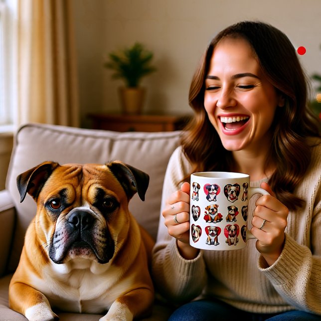 Valentine Bulldog Jumbo Mugg (Bulldog Love Hearts Valentine Pattern Dog Giant Coffee Mug)