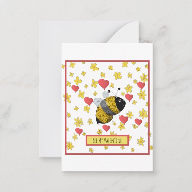 Valentine Bumblebee Daisy Rosa Heart Cute Anteckningskort (Framsida)