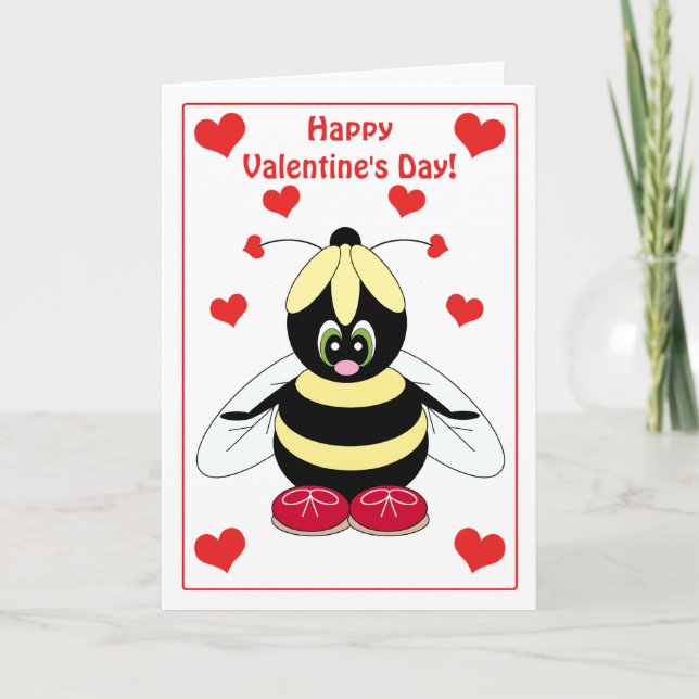 Valentine Bumblebee med Hearts Card Helgkort (Framsida)