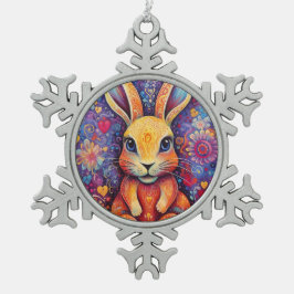 Valentine Bunny Flowers hjärtan lila Snöflinga Pewter Julgransprydnad