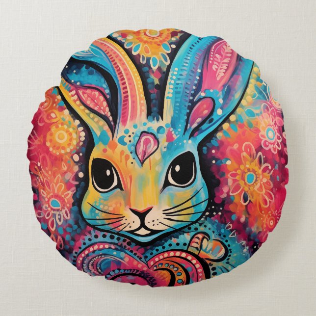 Valentine Bunny Positive Vibes hjärtan Rund Kudde (Framsidan)