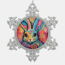 Valentine Bunny Positive Vibes hjärtan Snöflinga Pewter Julgransprydnad