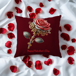 Valentine Burgundy Rosa White Steampunk Ro Kudde