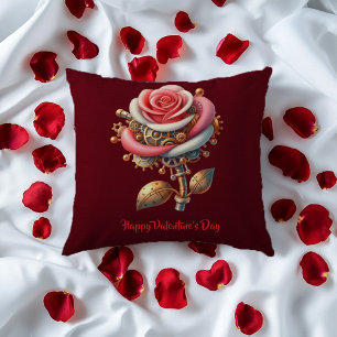 Valentine Burgundy Rosa White Steampunk Ro Kudde