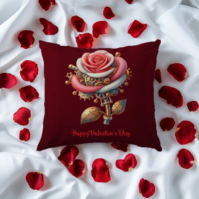Valentine Burgundy Rosa White Steampunk Ro Kudde (Skapare uppladdad)