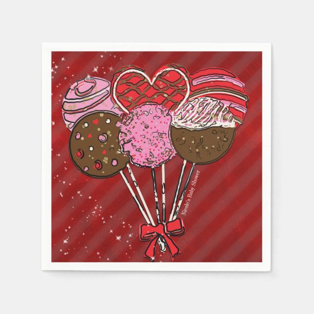 Valentine Cake Pop Modern Chic Födelsedagsfest Pappersservett (Framsidan)