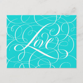 Valentine Calligraphy Kärlek Heart Teal Aqua Blue Vykort
