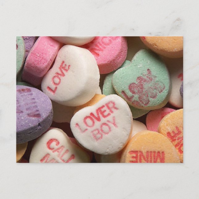 Valentine Candy Conversation Hearts Helg Vykort (Framsida)