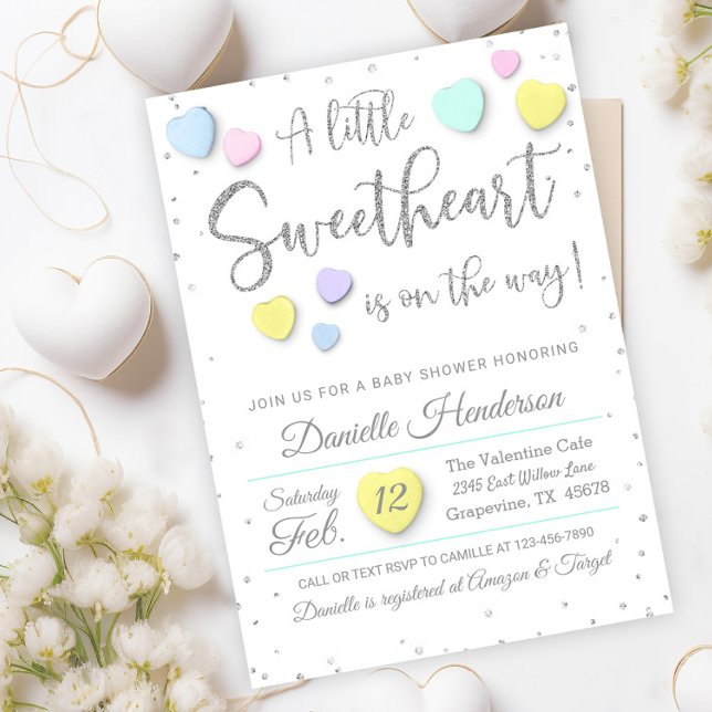 Valentine Candy Hearts Baby Shower-inbjudan Inbjudningar (Cute candy heart neutral baby shower invitation. )
