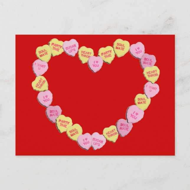 Valentine Candy Hearts Heart Helg Vykort (Framsida)