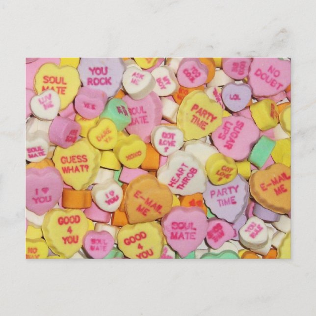 Valentine Candy Hearts Helg Vykort (Framsida)