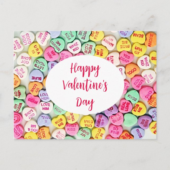 Valentine Candy Hearts Love Quotes Vykort (Framsida)