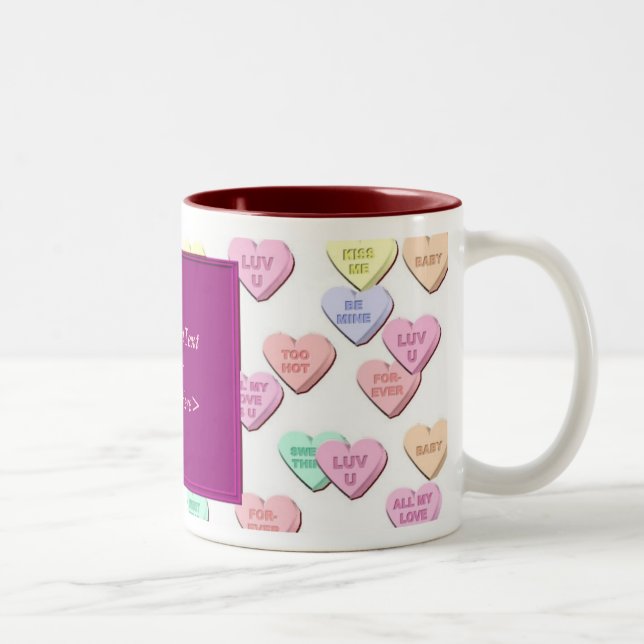 Valentine Candy Hearts Mönster Photo Mugg (Höger)