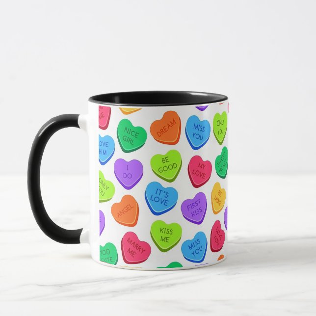Valentine Candy Hearts Mönster Presentpapper | Co Mugg (Vänster)