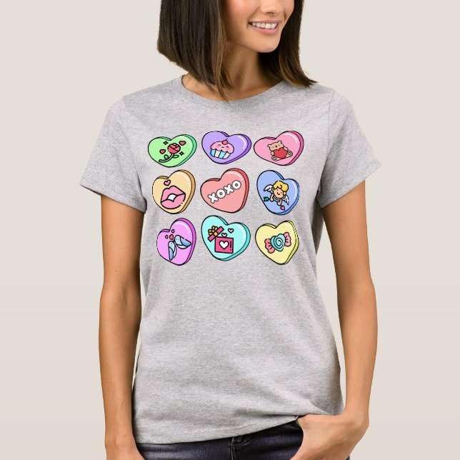 Valentine Candy Hearts T Shirt (Framsida)