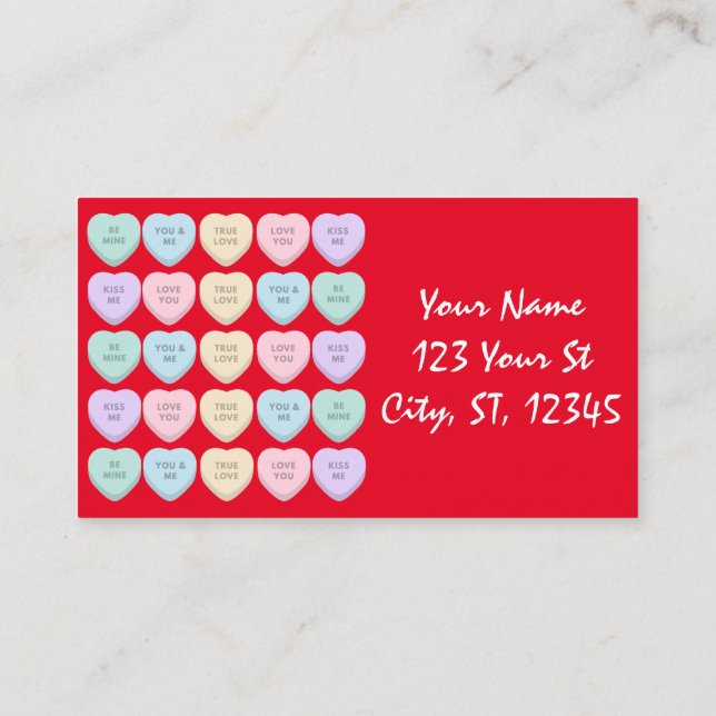 Valentine Candy Hearts Thunder_Cove Visitkort (Baksida)