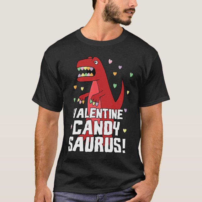 Valentine Candysaurus Red Dinosaur Rex Cute Heart  T Shirt (Framsida)