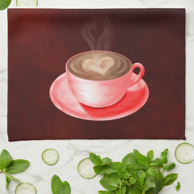 Valentine Cappuccino Art Heart Kökshandduk (Vikta)