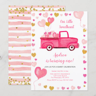 Valentine Car Heart Rosa Birthday Inbjudningar