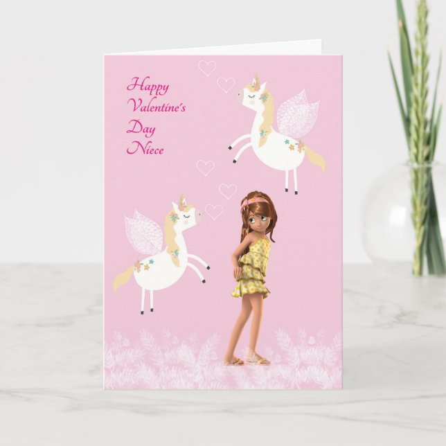 Valentine Card för Niece med Unicorns Helgkort (Framsida)