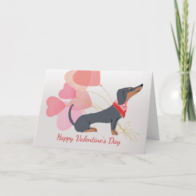 Valentine Card från Dachshund Hund Red Balloons Helgkort (Framsida)