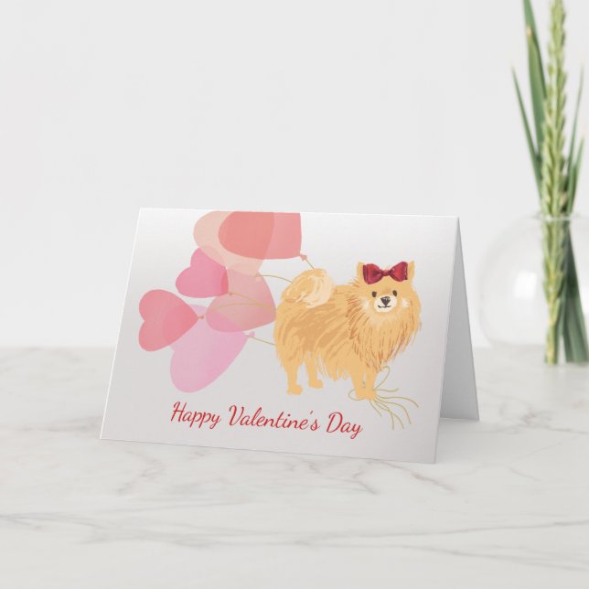Valentine Card från din Pomeranian med Red Bow Helgkort (Framsida)