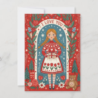 Valentine Card Illustration Of A Girl  Julkort