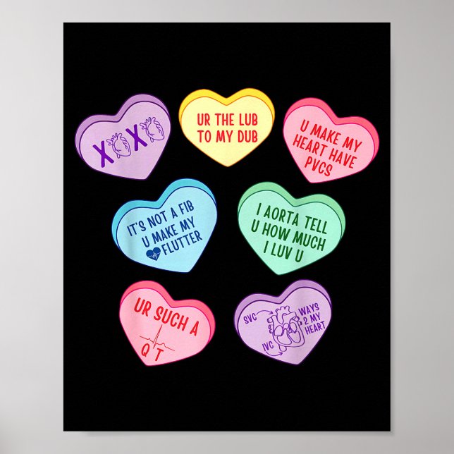 Valentine Cardiologist Hearts Candy Ekg Tech Telem Poster (Framsidan)