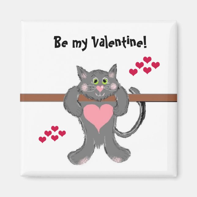 Valentine Cat med hearts Magnet (Framsidan)