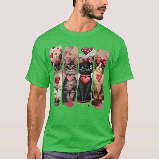 Valentine Cat Valentine Heart Kärlek Cat Valentine T Shirt (Framsida)