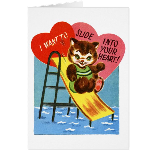 Valentine Cat Vatten Slide Hälsningskort (Framsidan)