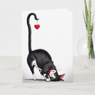Valentine Cat with Dangling Heart Kort