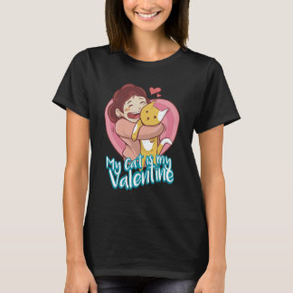 Valentine Cat Women Black T Shirt