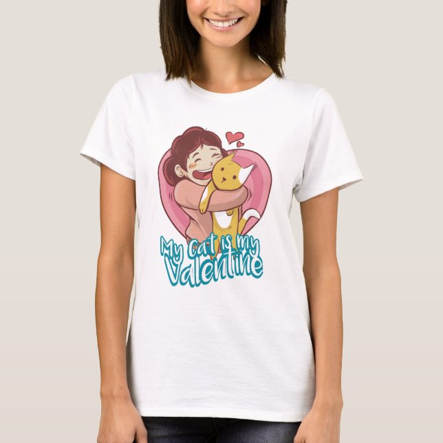 Valentine Cat Women White T Shirt (Framsida)