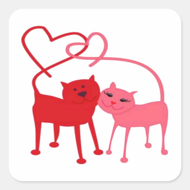 Valentine Cats Fyrkantigt Klistermärke (Framsida)