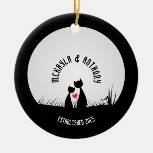 Valentine Cats Red Heart Måne Silhouette par Julgransprydnad Keramik